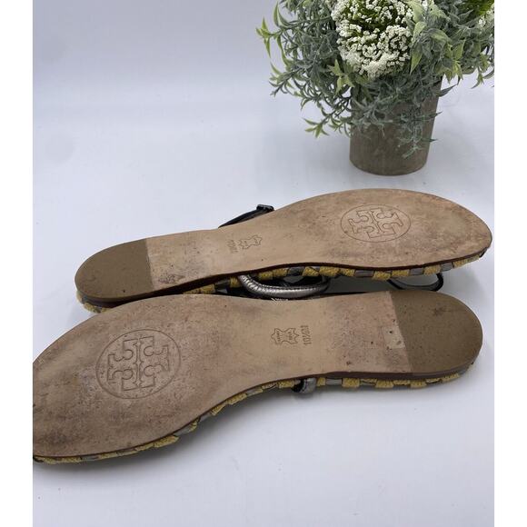 Tory Burch Leather Metallic Thong And Ankle Strap Sandals Sz 10.5M Brazil - Picture 11 of 12